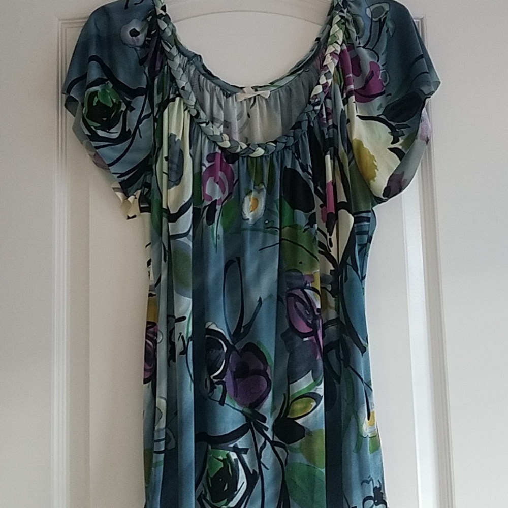 Silk, water color painted short sleeved blouse